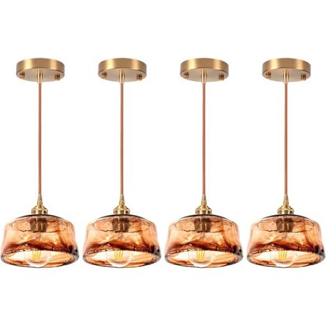 4x Lustre Industriel,Suspension Luminaire Vintage en Verre Ambre Lampe de Plafond Retro Abat-jour Design (1/5)