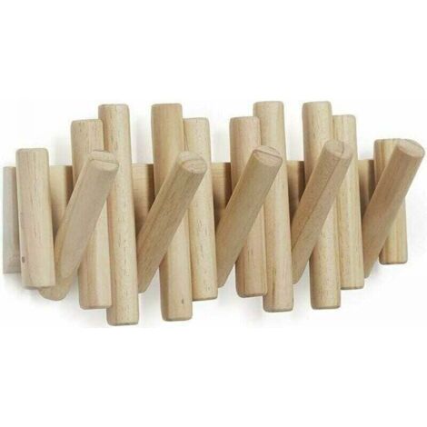 Porte Manteau Mural Bois, Patere Murale, 100% Naturel de Haute Qualité, 5 Crochets Retractables, Design Innovant -37,1x16,5x4,4 cm (1/3)