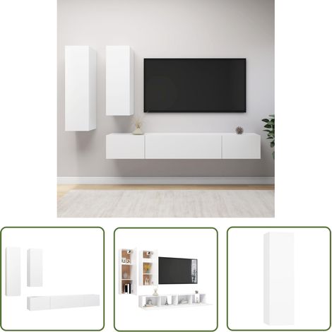 The Living Store Ensemble de meuble TV 4 pcs Blanc Bois d'ingénierie - Meubles Tv - Meuble Tv Suspendu - Meuble Tv Blanc - Ensemble Meuble Tv - Rangement Tv (1/5)