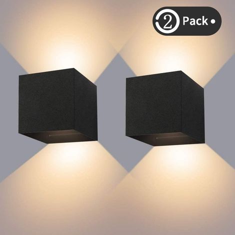 12W Applique Murale Interieur/Exterieur, Lampe Murale LED Etanche IP65 Réglable Lampe Up Down Design 3000K Blanc Chaud Appliques Murales pour Salon Chambre Chemin Lot de 2 - Noir - (1/5)
