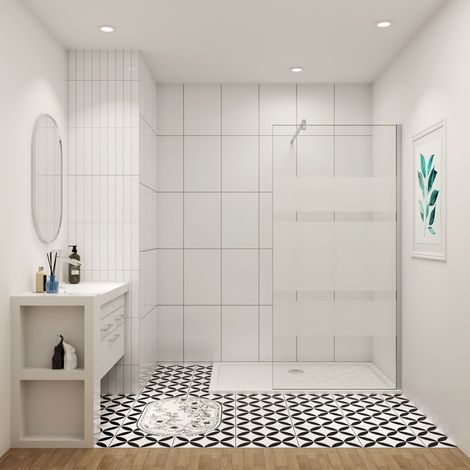 Walk in Duschwand Teilsatinie 6mm NANO ESG 80x190cm Dusche Duschtrennwand Glaswand mit Stabilisator 140cm für 6-10mm Glas (1/5)