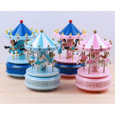 Boîte à Musique en Bois carrousel - MARSEE - Dot-Blue - Belle mélodie - Décoration pour Noël et Anniversaire (1/4)