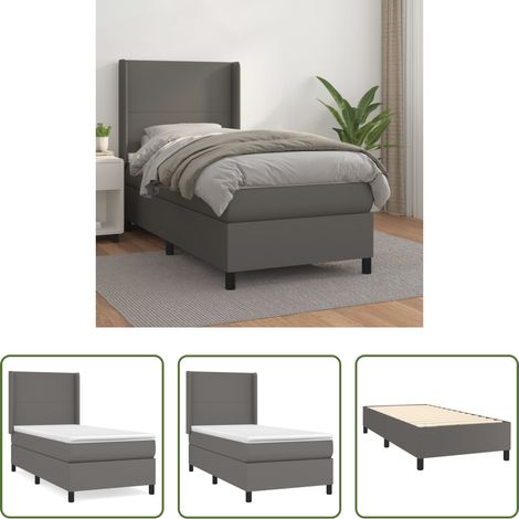 Matratze -  Boxspringbett mit Matratze Grau 90x200 cm Kunstleder (1/5)
