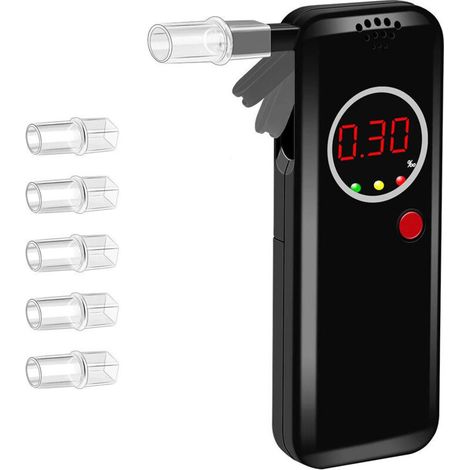 Elektronisches Alkoholtestgerät, tragbares elektronisches Alkoholtestgerät mit LCD-Display, hochempfindliches Alkoholtestgerät mit 12 Mundstücken (1/5)
