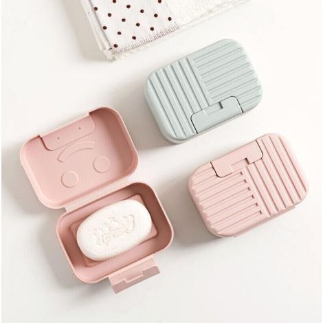 Set mit 2 Reiseseifenschalen, Seifenboxen, Seifenbehältern, perfekt als Geschenk und für Reisen (grün und rosa)