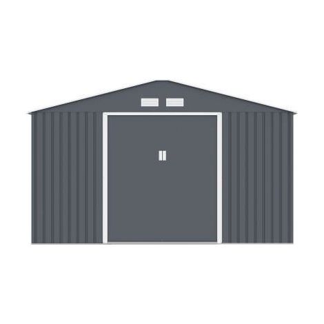 Abri de jardin métal 12,99 m² – Structure en acier galvanisé 0,5-0,8 mm – Dimensions 340x382x210 cm – Deux portes coulissantes verrouillables (1/9)