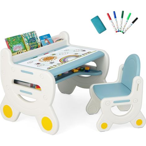 Goplus – Ensemble table et chaise enfant avec plateau effaçable – Dimensions table 78x60x58cm – Espace de rangement intégré – Pour dessiner et jouer (1/5)