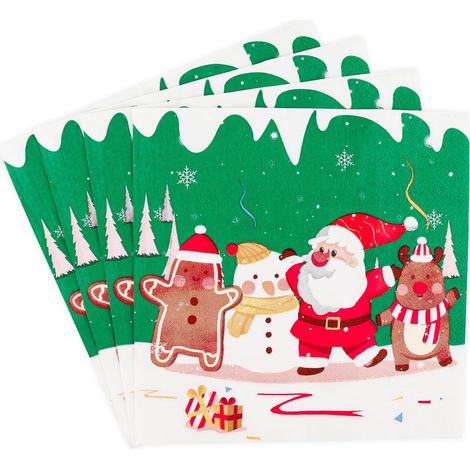 Lot de 40 serviettes de table jetables pour décoration de Noël, 2 couches, 33 x 33 cm, serviettes de Noël jetables, absorbantes et pratiques dans un emballage pratique, idéales pour une fête (1/5)