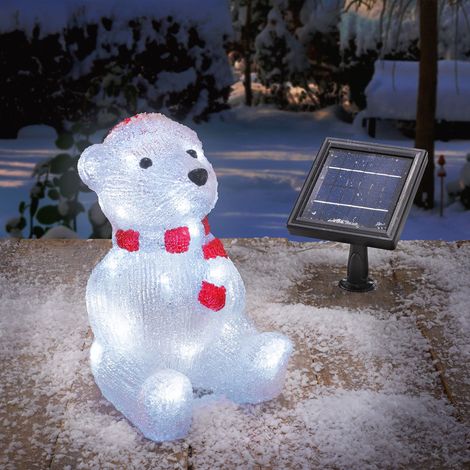 Esotec – Ourson solaire lumineux Willy – Figurine ours polaire en plastique transparent – Recharge solaire avec module extra-large – Autonomie 8h IP44 (1/3)