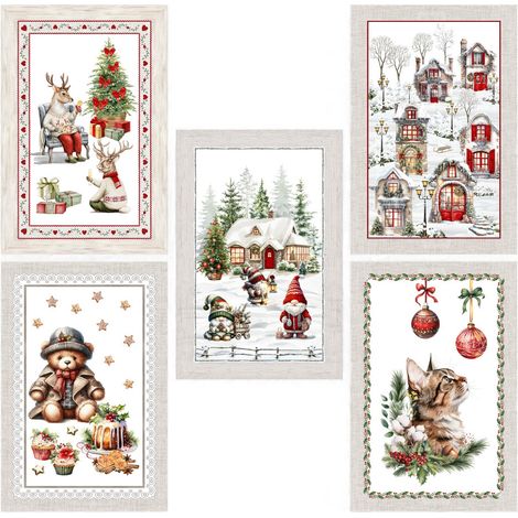 Strofinacci Cucina Natale – Set 5 Pezzi 50x70 cm – Canovacci Cotone Decorativi con Asola – Made in Italy