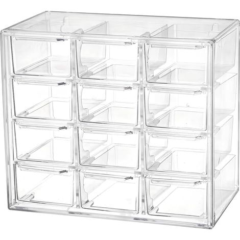 Organisateur de bureau empilable avec 12 tiroirs, boîte de rangement en plastique transparent pour l'artisanat, le bureau, la couture, les cosmétiques et les bijoux (1/5)