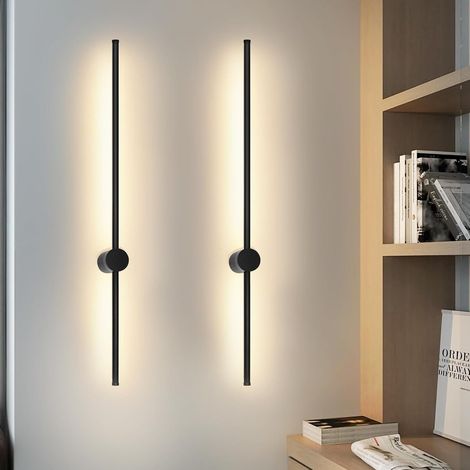 GBLY LED Wandleuchte 2ER Innen Wandlampe - 60CM Schwarz Modern Flurlampe Design Treppenhauslampe 3000K Warmweiß Küchenlampe Indirekt Wandbeleuchtung für Wohnzimmer Schlafzimmer Flur Treppenhaus Bett K