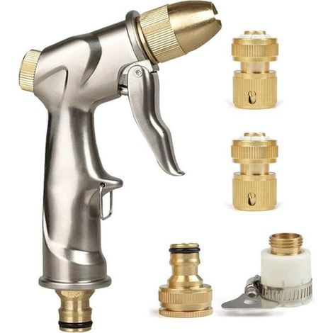 EASYCOMFORT Pistolet pulvérisateur pour tuyau d'arrosage avec buse en laiton, pulvérisateur d'arrosage manuel en métal en alliage de zinc haute pression pour lavage de voiture/arrosage de pelouse (ave (1/5)