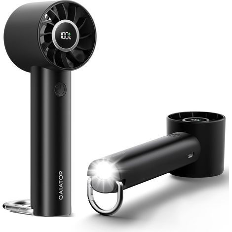 Gaiatop ventilateur à main turbo avec lampe torche et base à clip, mini ventilo portable, ventilateur de voyage rechargeable pour maison, bureau, extérieur et, cadeau pour femmes et hommes, Noir pur (1/5)
