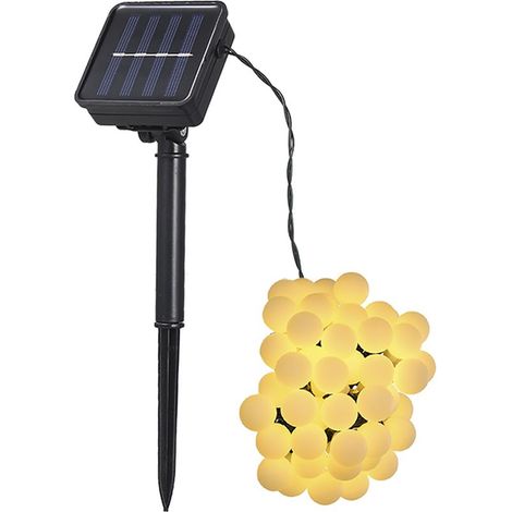 Guirlande Solaire LED 50 Boules 6.9m - 8 Modes Éclairage, IP44 Étanche, Batterie 800mAh 10-12h - Pour Jardin, Fête, Décoration Extérieure - ABS - Blanc Chaud (1/5)
