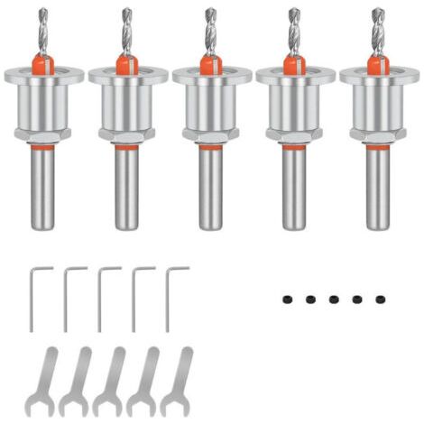 Ensemble de 5 forets à chanfreiner, foret à fraiser conique de 8 mm pour bois, clé hexagonale et vis pour percer le bois (2,8, 3,0, 3,2, 3,5, 4 mm) (1/4)