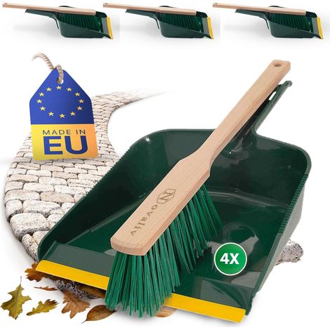 Ensemble 4 pelles et balayettes long manche plastique vert/jaune