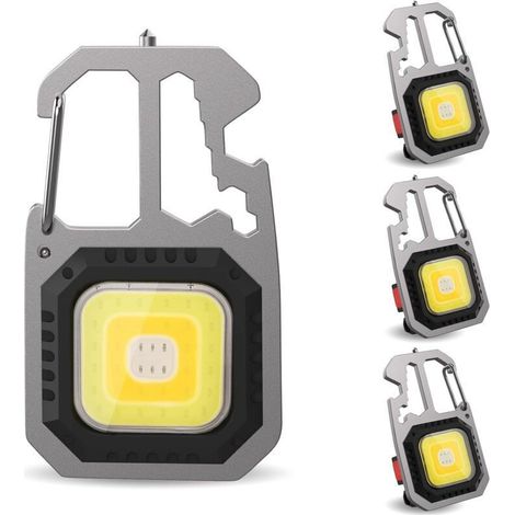 4 Packs Mini Lampe de Travail Portable Porte-clés Lampe de Poche, avec Ouvre-Bouteille, Base Magnétique [Classe énergétique A+++] (1/4)