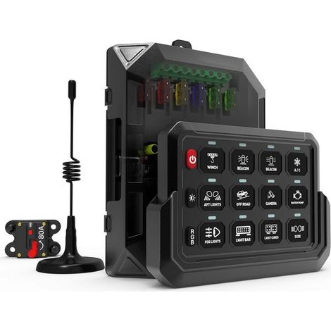 Panel de interruptores RGB inalámbricos de 12 vías, caja de interruptores marinos, alcance de control remoto de hasta 183 metros, unidad de interruptor LED adicional para automóviles, camiones, SUV y  (1/5)