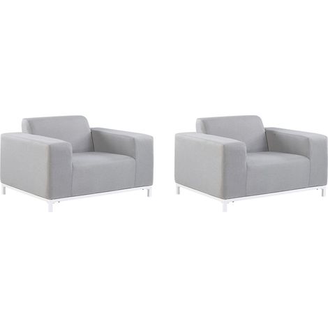 Lot 2 Fauteuils Intérieur et Extérieur en Tissu Gris Clair Pieds Blancs Rovigo