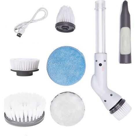 Brosses de nettoyage électriques sans fil avec 4 têtes de brosse interchangeables et poignée extensible réglable, idéales pour le nettoyage des carrelages de salle de bain.