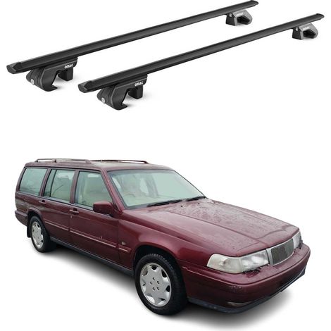 OMAC Dachträger Aluminium TÜV geprüft für Volvo 940 Kombi 1990-1998 – Für Standard Dachreling – T Nut – Max 90 kg – 2 Schlösser Schwarz (1/5)