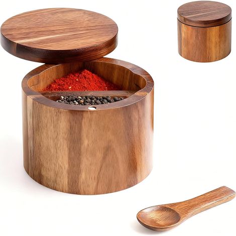 1 Boîte à Sel, Couvercle Magnétique, Cuillère Bambou, Pot Condiments, Cuisine (1/5)
