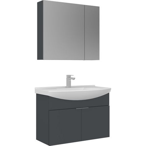 Ensemble Meuble Vasque avec Miroir (2 Pièces) "Purus 80" - 80 x 50 x 58 cm - Matte Anthracite (1/3)