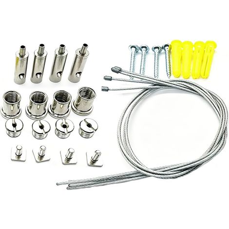 Ceiling Hanging Kit 4 Pieces, Stainless Steel Cable 2 m Adjustable, Metal Wire with Tensioner for Lighting, LED Panel, Outdoor Climbing Plant, Clothesline, Heavy Duty Fixture (1/5)