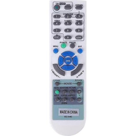 Télécommande de remplacement compatible avec les projecteurs NEC RD-448E, V260X+, V300X+, V260, RD-443E et LT180+ (blanche). (1/5)