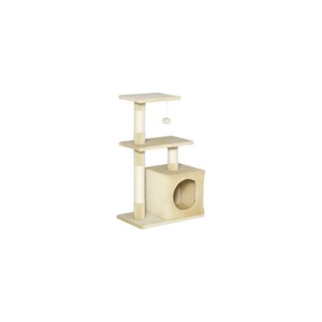 Katzenbaum, Spielturm mit Sisalstämmen, 2 Plattformen, Katzenhöhle, Ball, Plüschstoff, 50 x 30 x 81,5 cm, beige