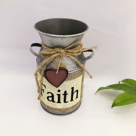 2pcs Vase Vintage À Fleurs En Métal – 10,5 X 19 Cm - Pot À Lait Style Fermier Shabby Chic Vintage Avec Faith - Pot Lait Zinc Décoratif Pour Décoration De Maison/Mariage Et Plantes (1/5)