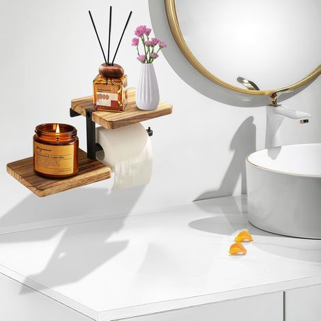 Doppelter Toilettenpapierhalter mit Ablagefach – Design aus Naturholz für die effiziente Aufbewahrung von Toilettenpapier im Badezimmer (1/5)
