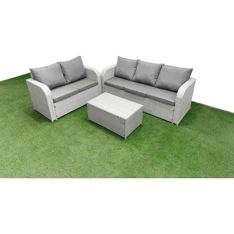 Fimous 5 Seater PE Rattan Wicker Garden Furniture Patio Conservatory Sofa Set with Rectangular Coffee Table 3 Seater Sofa Love Sofa (1/4)
