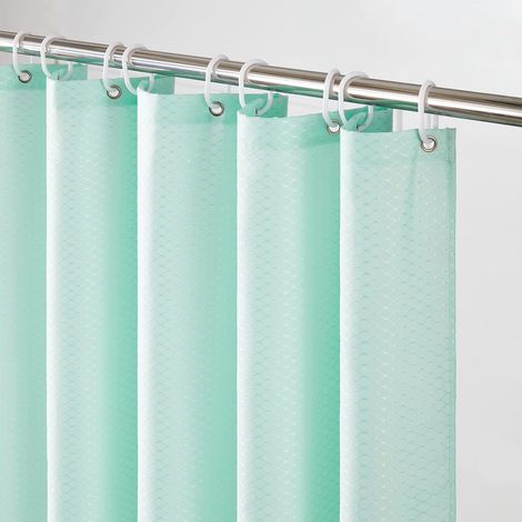 c Rideau de Douche,Vert Menthe,150x180cm,Anti Moisissure,Tissu Polyester,Imperméable,Épais,Rideaux Baignoire Lavable,10 Crochets,Lesté,Gaufre (1/5)