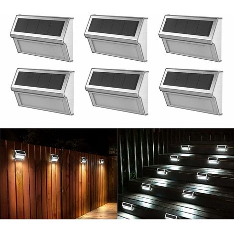 Applique Murale Exterieur Solaire, Inox Lampe Solaire pour Clôture, Terrasse, Escalier, Allée, Jardin, Cour, Chemin, mur, porte, Blanc froid, Lot de 6 (1/5)