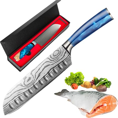 Coltello Santoku, lama in acciaio al carbonio, impugnatura ergonomica, coltello Santoku (1/2)
