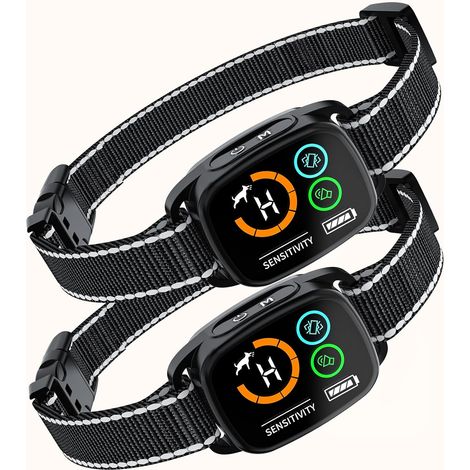 Collier Anti Aboiement Chien Lot de 2, Vibration et Son, Détection Intelligente, Rechargeable, Étanche IP67, Réglable pour Petit et Gros Chien, Conforme Loi Française