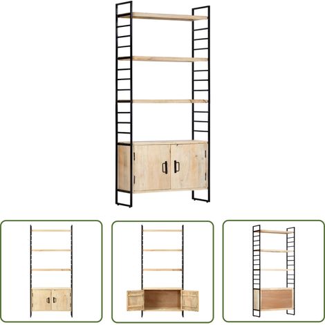 The Living Store Bibliothèque à 4 niveaux 80x30x180 cm Bois de manguier massif - Bibliothèque Industrielle - Bibliothèque Design - Bibliothèque Rangement - Bibliothèque Bois - Bibliothèque Manguier (1/5)
