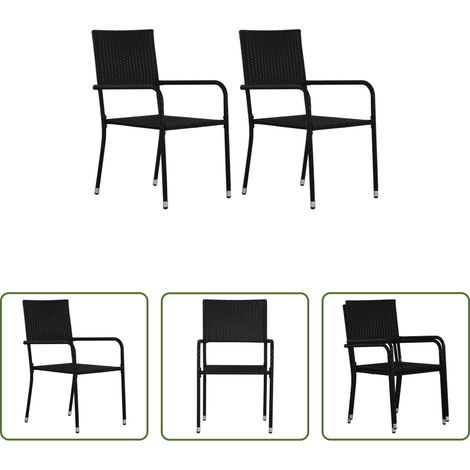 Gartenmöbel -  Garten-Essstühle 2 Stk. Stapelbar Schwarz Poly Rattan (1/5)