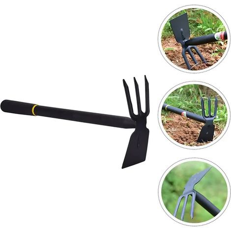 ZHIJIA PREMIUM 1 houe double tête noire en acier à 3 griffes, outil combiné pour le désherbage et la plantation au jardin (1/4)