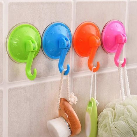 Crochets à ventouse amovibles de couleur et de style aléatoires, pour salle de bain, cuisine et murs. (1/4)