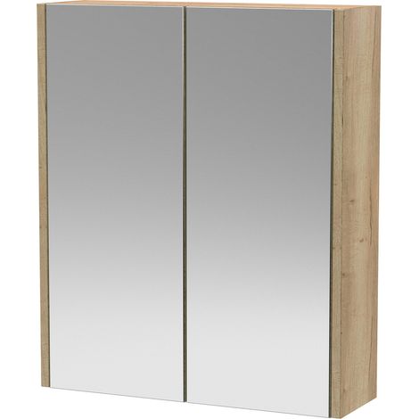 Hudson Reed Juno Autumn Oak Woodgrain 600mm 2 Door Mirrored Cabinet - NPF1817 (1/2)