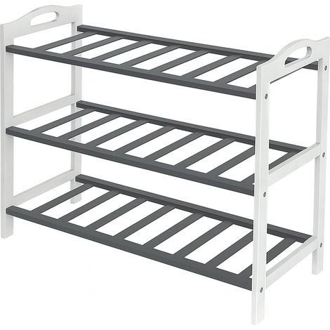 Relaxdays bamboo shoe rack, HxWxD: 48 x 70 x 25 cm, 3 levels for 9 pairs, open design, grey/white