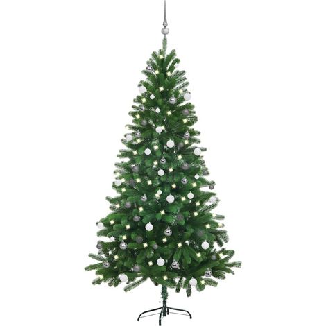 Künstlicher Weihnachtsbaum mit Beleuchtung & Kugeln 180 cm Grün