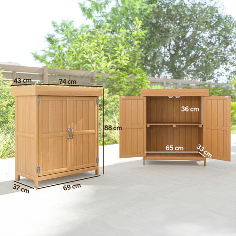 Abri de jardin en bois (avec 2 portes), armoire à outils de jardin avec toit rétractable, 74 x 43 x 88 cm (1/5)