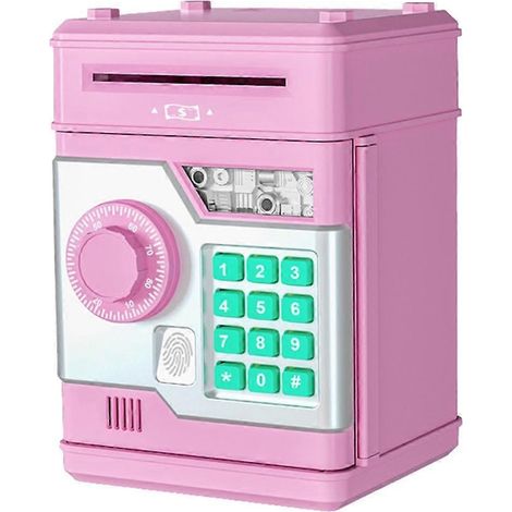Tirelire électronique avec code, lecteur d'empreintes digitales et fonction bancaire automatique, idéale comme cadeau pour les enfants (rose). (1/5)