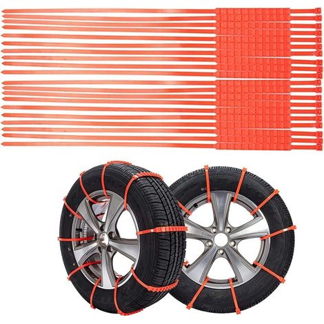 20 pcs chaînes à neige réutilisables, ajustables, nylon orange, 96,5 x 2 cm, pour conditions hivernales difficiles (neige, boue, glace)