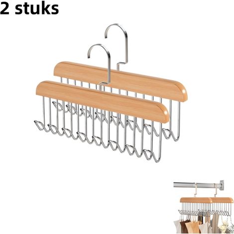 Lot de 2 cintres multifonctionnels en bois massif pour organiser sous vêtements et petits vêtements dans une chambre ou un logement étudiant couleur bois naturel (1/5)