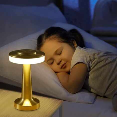 Métal sans fil avec capteur tactile rechargeable Veilleuse de bureau, lampe de table LED portable, bar restaurant café chambre lampe de chevet, argent [Classe énergétique A] (1/5)